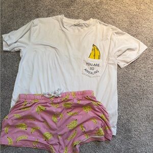 Forever 21 Pink and Yellow Banana Lounge Set